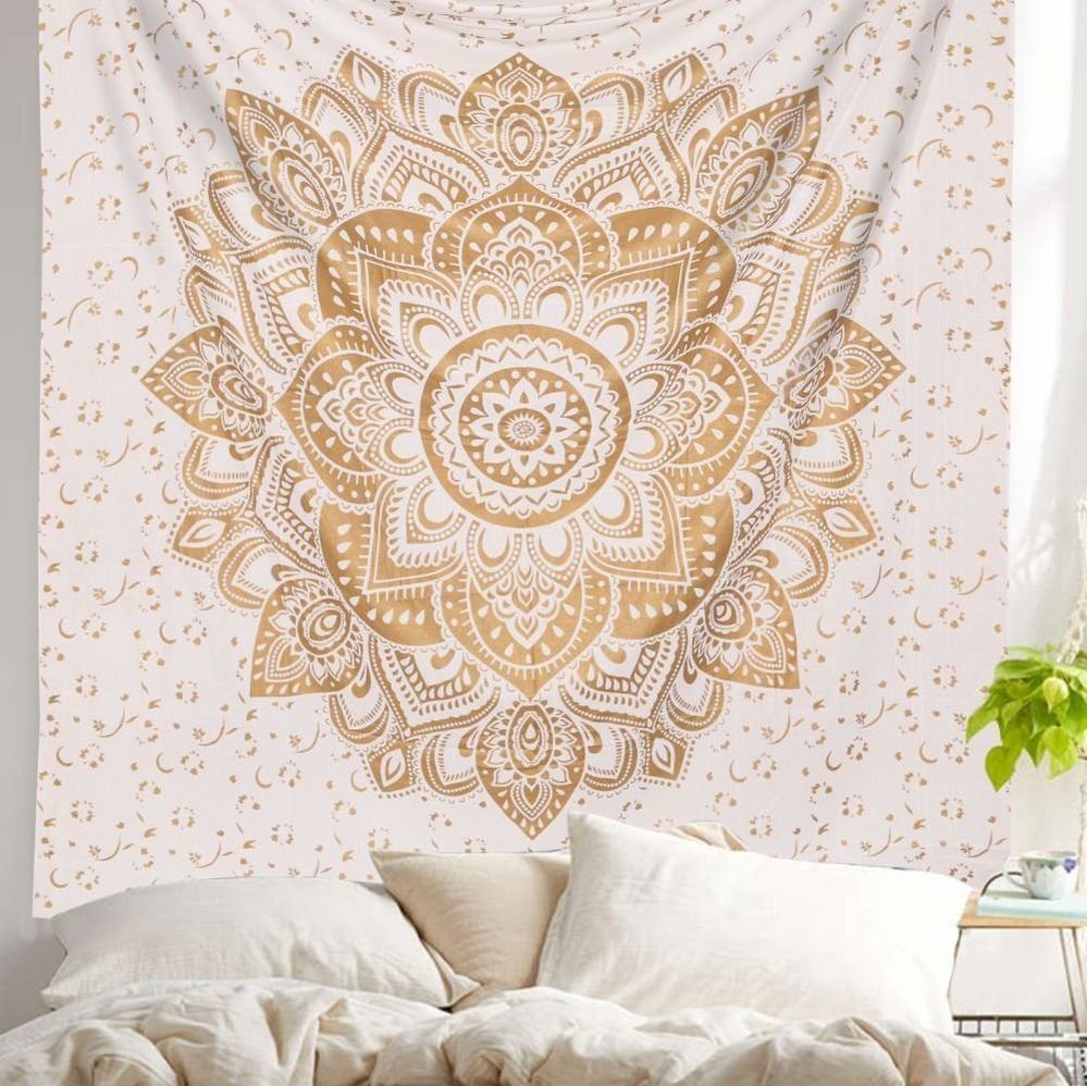 Golden Bohemian Mandala Tapestry